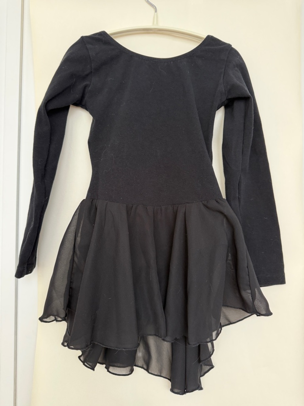 Girls' Black Long-Sleeve Chiffon Layered Skater Dress